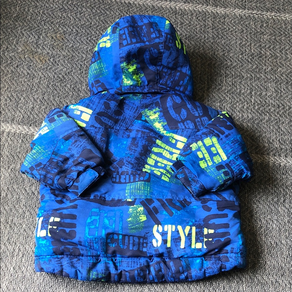 Tag Kids Blue Puffer winter Jacket with Neon Green Lining - Picture 10 of 10